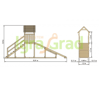 Зимняяя горка Igragrad Снежинка с крышей, скат 4 м - фото 5